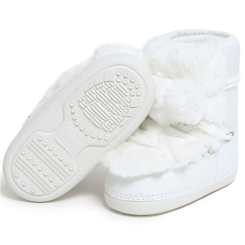 2025 Winter Snow Boots Women Boots Brand Design Fluffy Furry Fur Boots Waterproof Platform Non-slip Lace-up Mid-calf Ski Boots