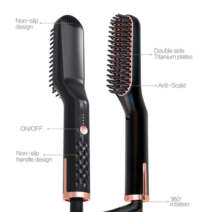Men's Electric Beard Straightener Negative Ion Hair Straightening Brush Hair Straightener Wet & Dry Quick Styler