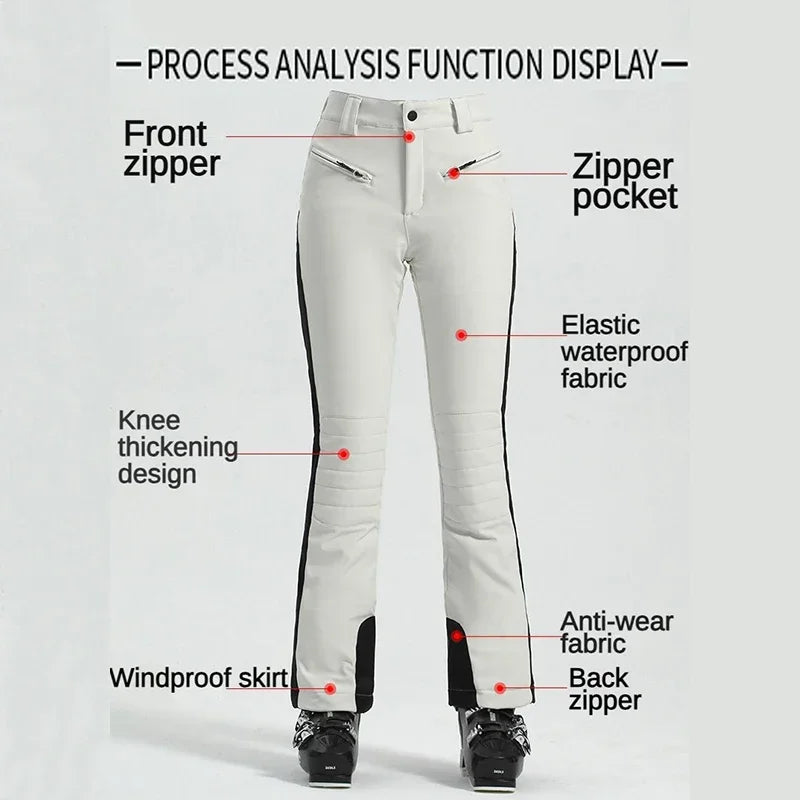 Ladies High Elasticity Skiing Pants Women Slim Winter Trousers 2025 Alpine Sport Ski Pants Outdoor Warm Waterproof Snow Clothes