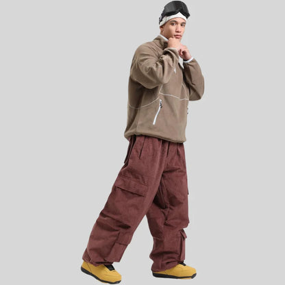 GSOU SNOW Winter Multi Pockets Ski Pants Men Loose Snow Pants Warm Windproof Skiing Trousers Outdoor Sports Breathable Britches