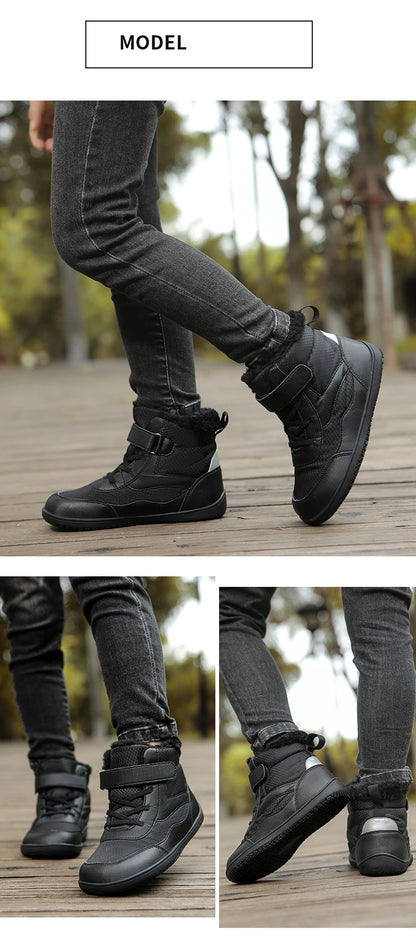 Winter Kids Wide Toe Barefoot Shoes Waterproof Snow Boots Outdoor Girls' Boy Comfortable and Warm Fur Snow Hiking Boot Warm Boot