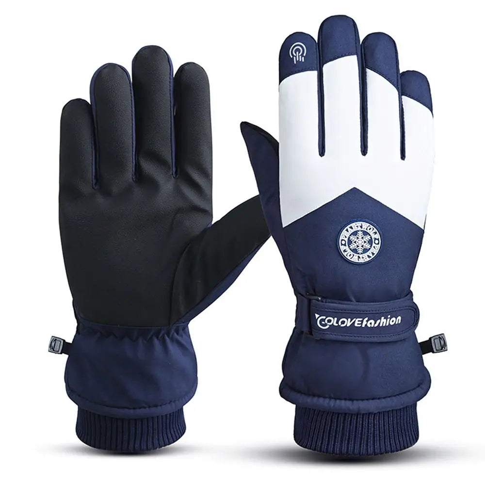 Winter Unisex Snowboard Ski Gloves PU Leather Non-slip Touch Screen Waterproof Motorcycle Cycling Fleece Warm Snow Gloves