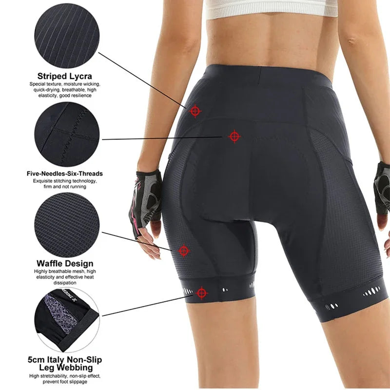 X-TIGER Women's Cycling Shorts Competitive Foam Padded MTB Bike Shorts with Side Pockets Summer Reflective Bib Tights