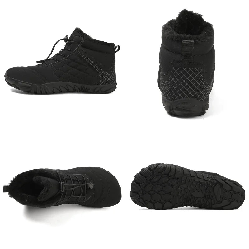 Men's Women's Winter Barefoot Hiking Boots, Slip On Warm Zero Drop Snow Boot, Wide Toe Box Ankle Booties, Minimalist Waterproof