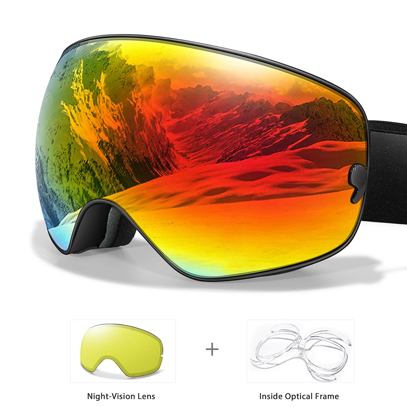Anti-Fog SKI Goggles Snowboard Goggles UV400 with Night Vison Lens Men Women Teen Best Gift for Christmas and New Year