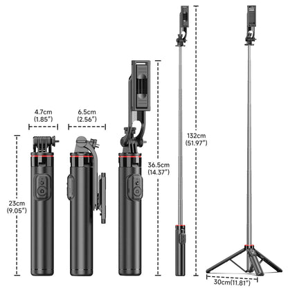 Selfie stick extended to 132 cm for wide-angle group photos